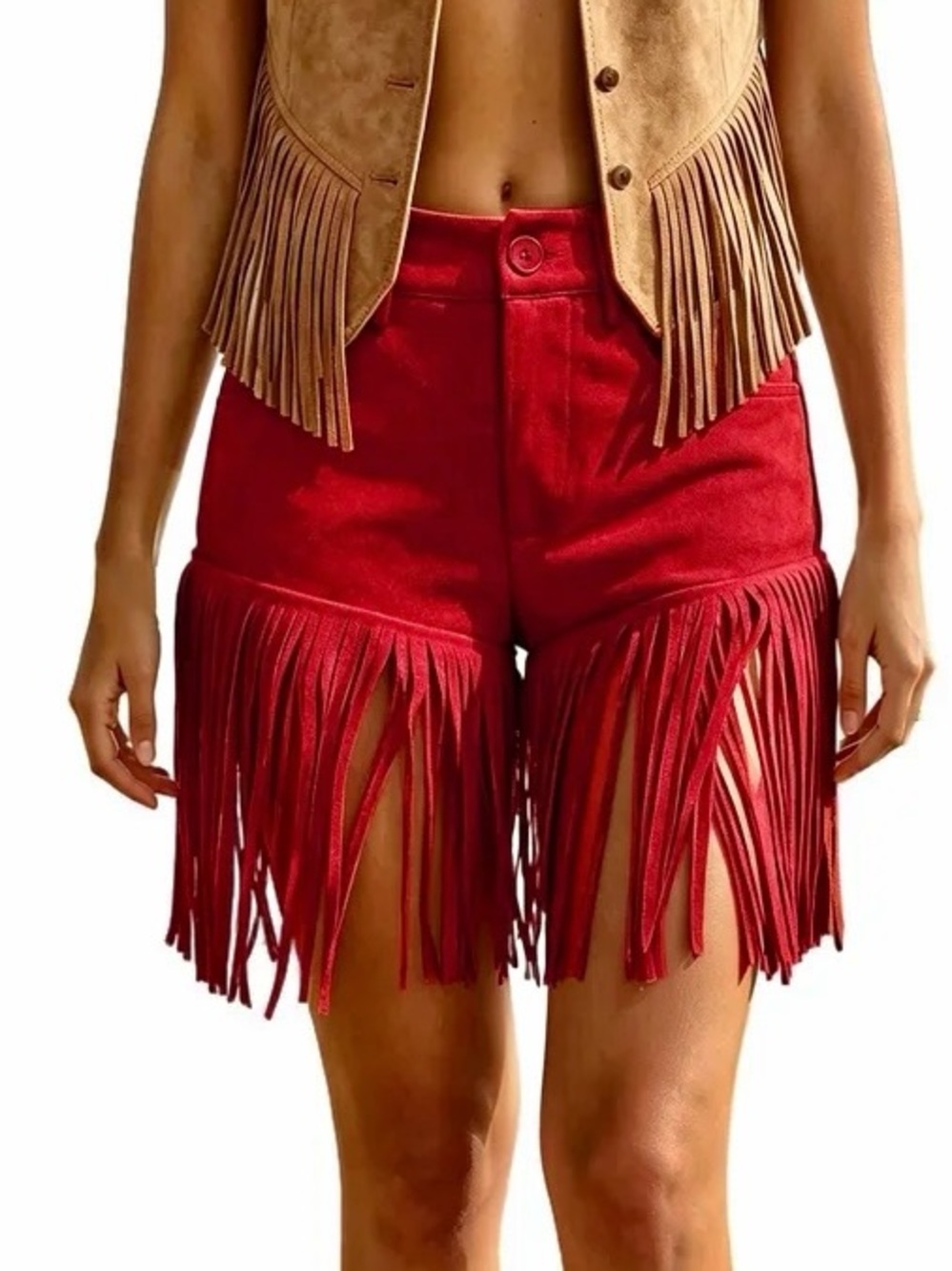 NWT Red Fringe Western Shorts  S